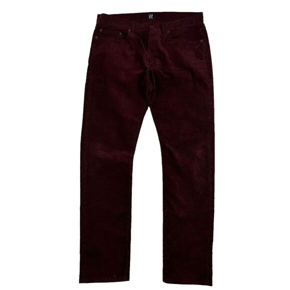 Gap 1969 Slim Fit Corduroy Straight Leg Pant 34x32 (36x32) Maroon Cotton Stretch - Picture 1 of 13